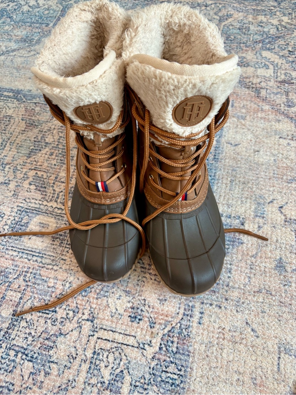 Tommy Hilfiger Brown and Tan Faux-Shearling Winter Duck Boots